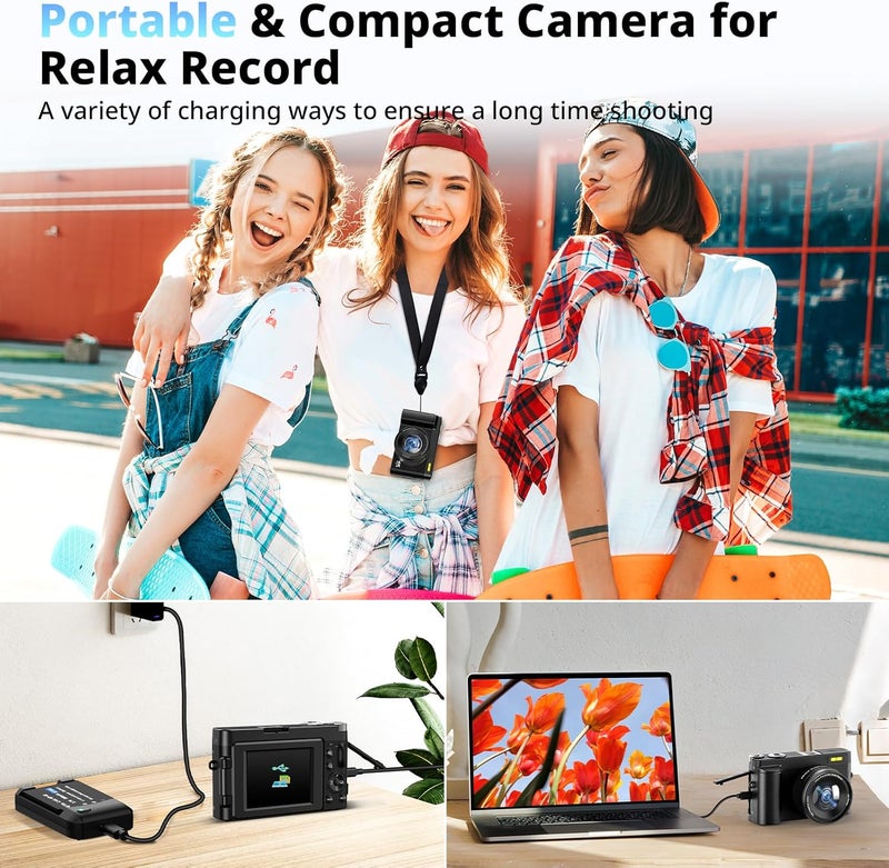 Oiadek كاميرا رقمية 4K للتصوير والفيديو، كاميرا فلوغينغ بدقة 48 ميجابكسل مع شاشة قابلة للطي 180° بحجم 3 بوصات وزوم 16X وكاميرات سفر مدمجة مع بطاقة SD، 2 بطاريات، مضادة للاهتزاز، فلاش (أسود) - Image 5